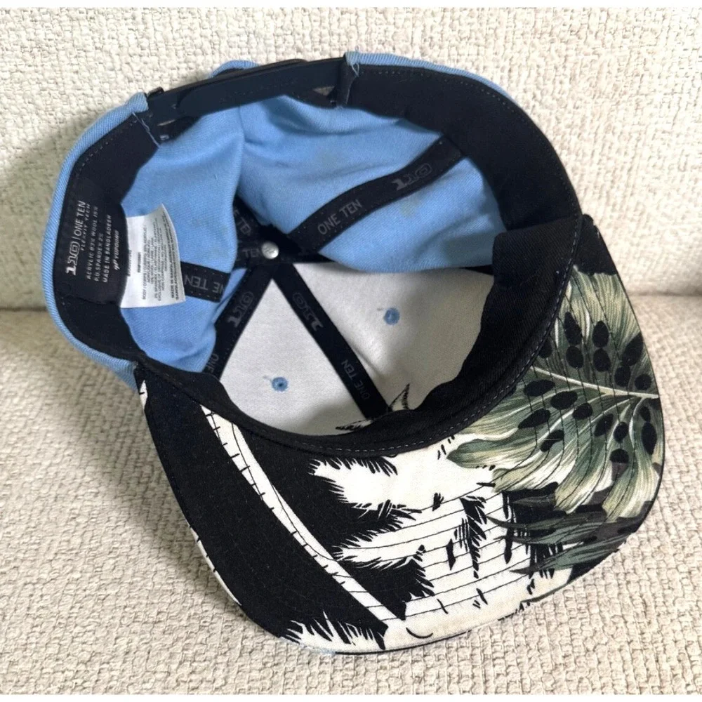 Hurley Yupoong‎ One Ten Hawaiian Floral Tropical Palm Trees Snapback Hat Blue